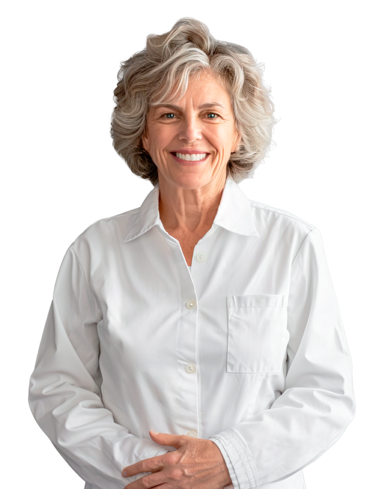 lady smiling in a white shirt